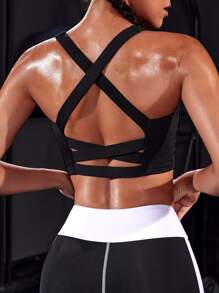 Gameset SHEIN Sport 輕度支撐後背十字交叉運動型文胸 - 黑色 - 查看 3