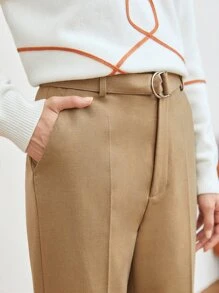 MOTF PREMIUM WOOL-MIX RING BUCKLE BELTED SUIT TROUSERS - Camel - View 3