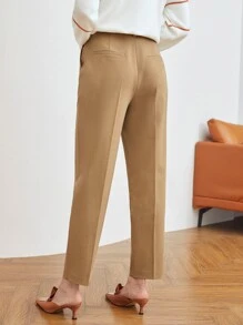 MOTF PREMIUM WOOL-MIX RING BUCKLE BELTED SUIT TROUSERS - Camel - View 4