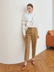 MOTF PREMIUM WOOL-MIX RING BUCKLE BELTED SUIT TROUSERS - Camel - View 8