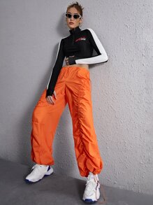 SHEIN EZwear Bikercore Áo phông Crop Đồ họa Chữ cái Dây kéo phía trước Hai âm - màu đen - Xem 5