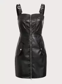 SHEIN ICON Đầm Dây kéo màu trơn Buổi tiệc - màu đen - Xem 1