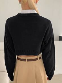 DAZY Áo len dệt kim hở vai không có áo cánh, quần áo mùa thu - màu đen - Xem 2