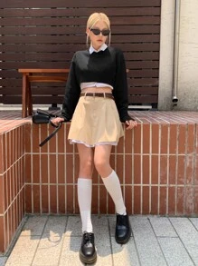 DAZY Áo len dệt kim hở vai không có áo cánh, quần áo mùa thu - màu đen - Xem 3