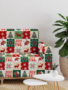 1pc Christmas Pattern Stretchy Sofa Slipcover - Multicolor - View 2