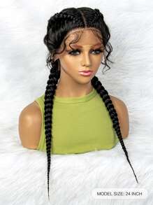 Lace Front Long Braided Synthetic Wig - Black - View 2