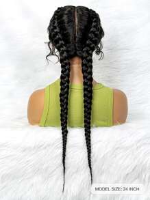 Lace Front Long Braided Synthetic Wig - Black - View 4