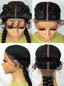 Lace Front Long Braided Synthetic Wig - Black - View 5