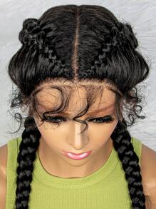 Lace Front Long Braided Synthetic Wig - Black - View 7
