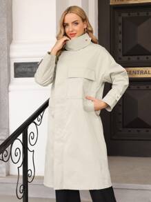 Gabardina con cremallera con botón delantero - Beis - Ver 1