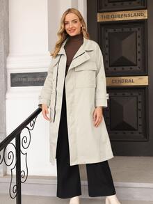 Gabardina con cremallera con botón delantero - Beis - Ver 3