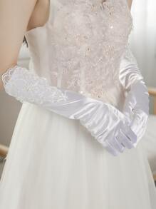 Guantes con encaje en contraste - Blanco - Ver 1