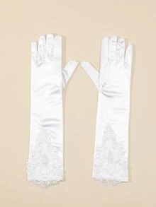 Guantes con encaje en contraste - Blanco - Ver 2