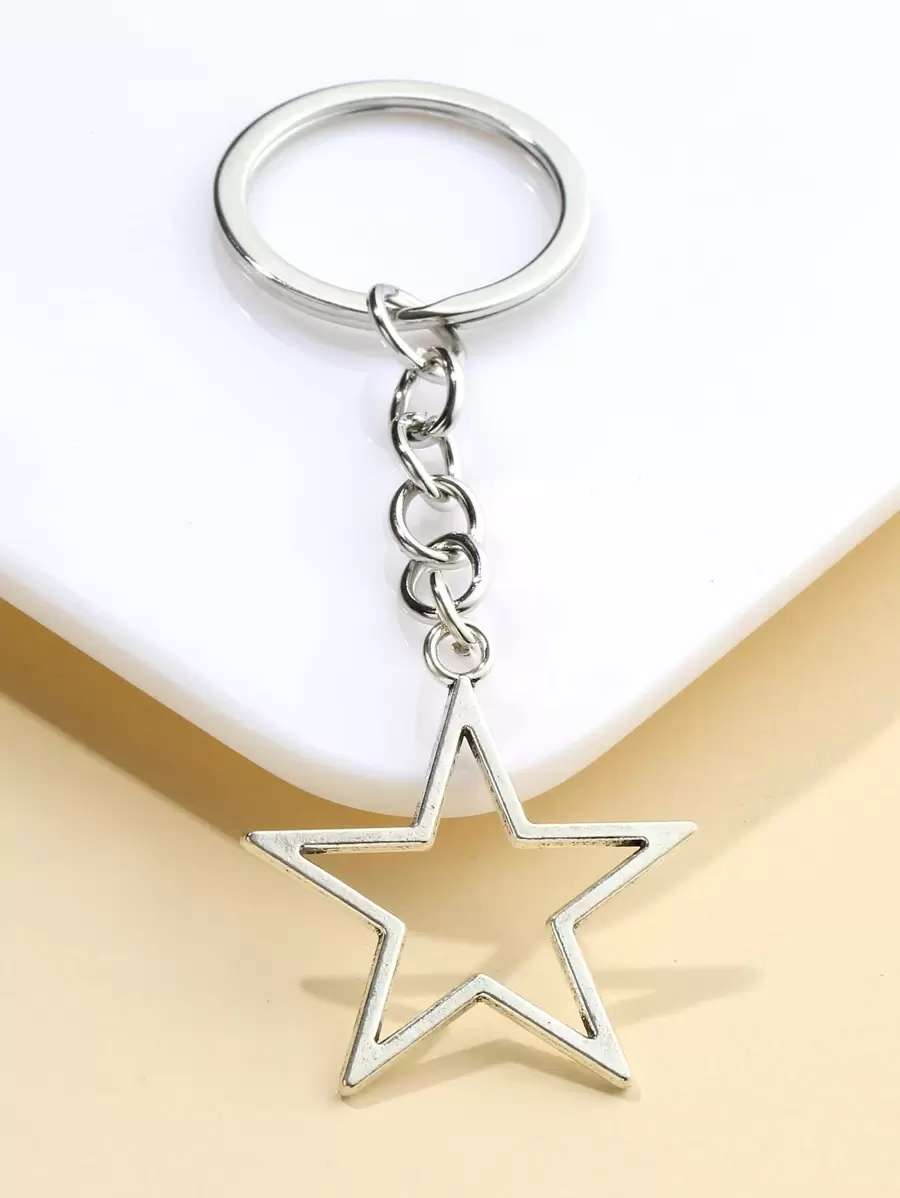 1pc And Versatile Metallic Star Shaped Accessory, Creative Hollow-Out Design Keychain, Bag Decoration And Colorful Spray-Painted Star Decoration Keychain For Friends And Family Exquisite Gift Car Accessories Bag Charm School Cute Goth Y2k Bag Lanyards With Id Holder Car Accessories Bag Charms Christmas - Silver - View 1