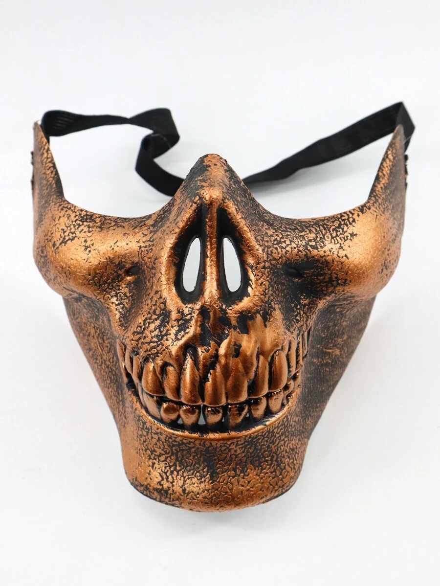Máscara facial disfraz con diseño de cráneo - Bronce - Ver 1