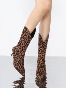 Leopard Pattern Faux Suede Western Boots - Multicolor - View 2