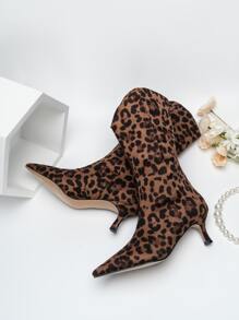 Leopard Pattern Faux Suede Western Boots - Multicolor - View 4