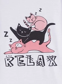 Tween Girl Letter & Cartoon Graphic Snug Fit PJ Set - Black and White - View 4