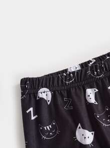 Tween Girl Letter & Cartoon Graphic Snug Fit PJ Set - Black and White - View 5