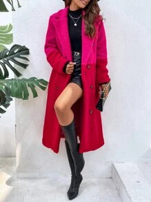 Two Tone Double Breasted Lapel Neck Teddy Coat - Multicolor - View 4