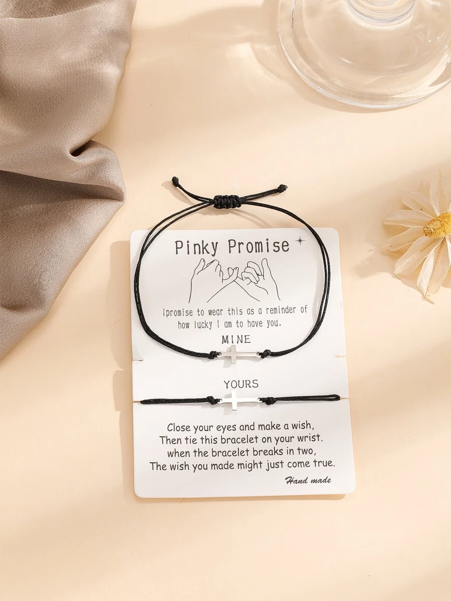 2pcs Cross Decor Bracelet - Black - View 1