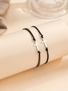 2pcs Cross Decor Bracelet - Black - View 2