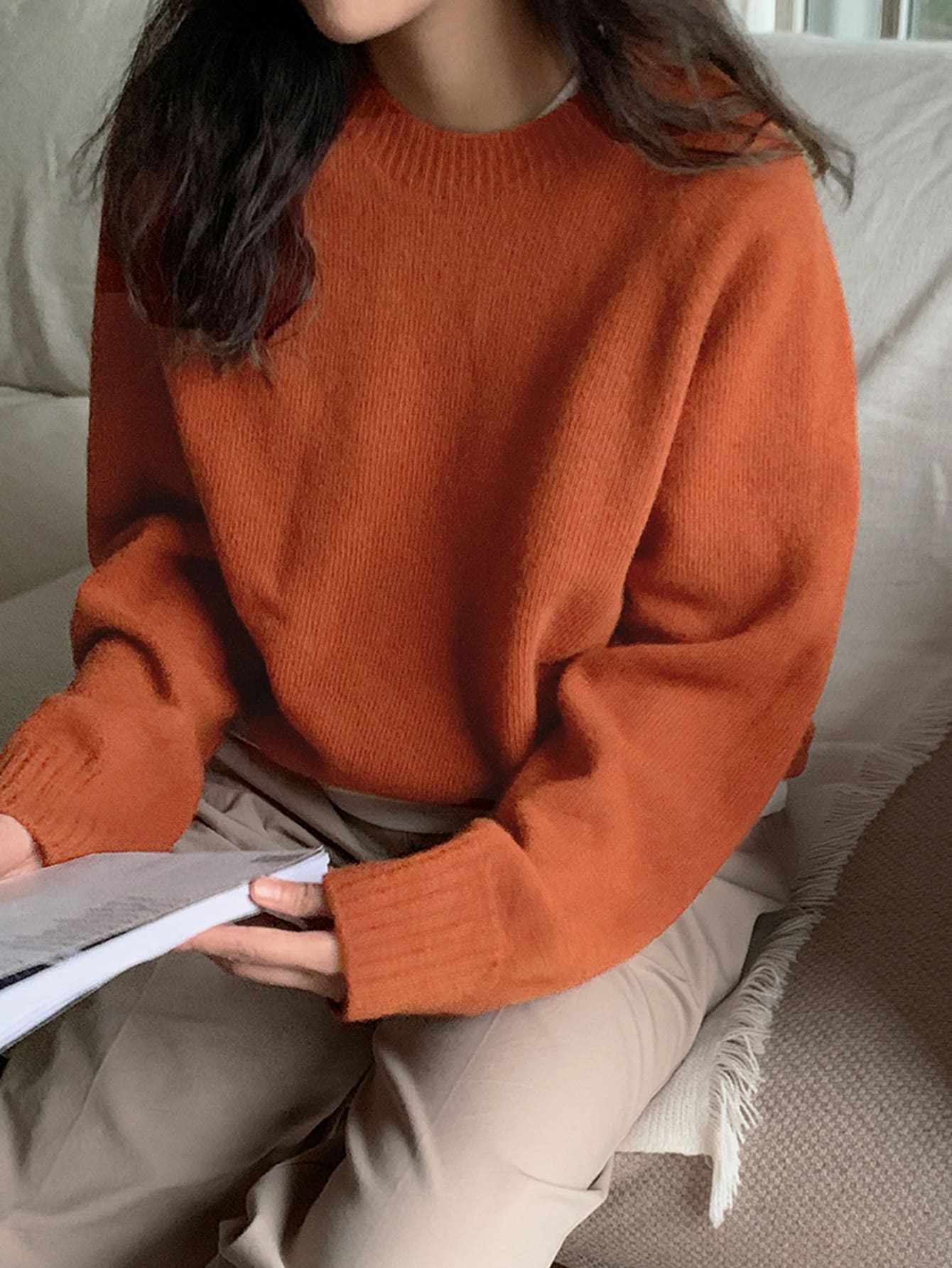 DAZY Damen Einfarbiger Raglan-Ärmel Langarm Lässig Business Pullover Pullover, Herbst, Langarm Oberteile, Herbstmode für Frauen