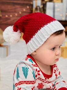 1pc Baby Plush Ball Decor Hat - Red - View 1