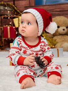 1pc Baby Plush Ball Decor Hat - Red - View 4