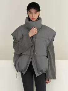 DAZY 抽绳下摆无袖拉链前衬垫口袋外套，女士冬季外套夹克背心