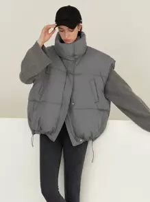 DAZY 抽绳下摆无袖拉链前衬垫口袋外套，女士冬季外套夹克背心