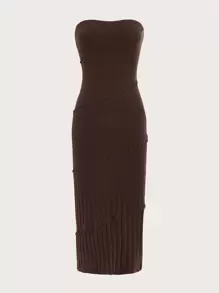 SHEIN Privé 素色露背抹胸洋裝 - 巧克力棕 - 查看 1