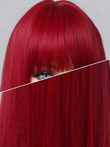 Pelucas sintéticas de color rojo oscuro para mujer, peluca ondulada de color borgoña con flequillo, peluca roja degradada para fiesta diaria, Cosplay, pelucas de Halloween - Rojo - Ver 6