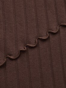 SHEIN Privé 素色露背抹胸洋裝 - 巧克力棕 - 查看 3