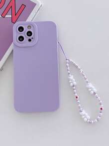 Plain Phone Case With Bear Decor Lanyard