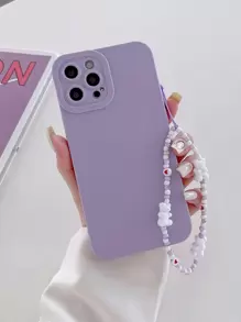 Plain Phone Case With Bear Decor Lanyard