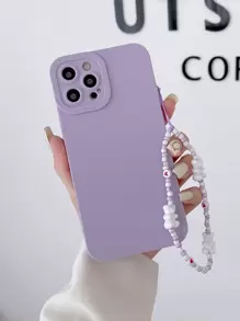 Plain Phone Case With Bear Decor Lanyard