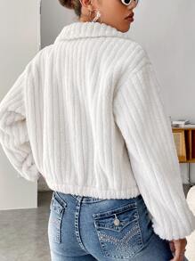 SHEIN EZwear Zip Up Drop Shoulder Teddy Jacket - White - View 2