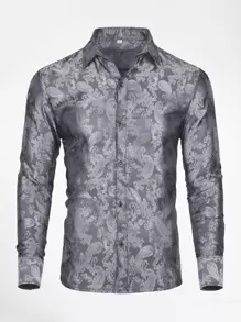 CLOUDSTYLE Men Paisley Print Shirt - Dark Grey - View 1