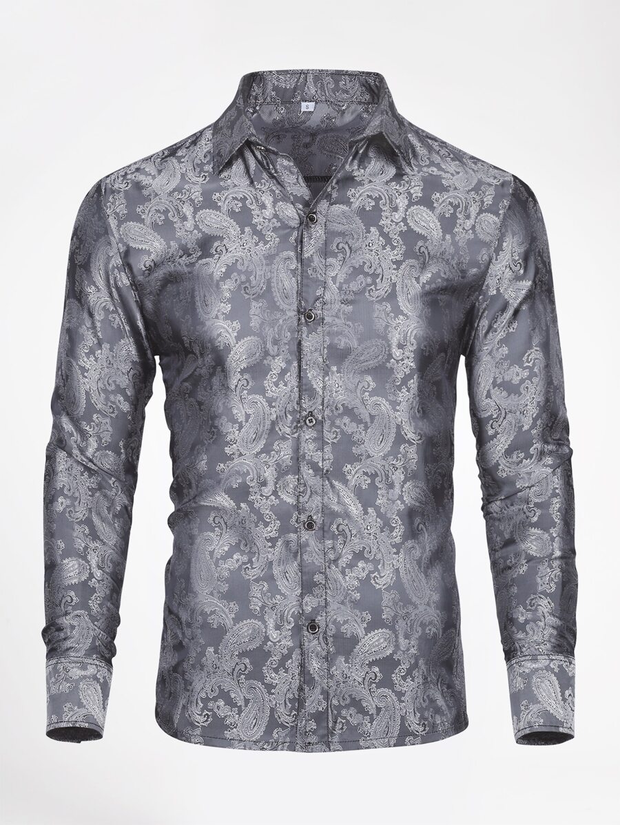 CLOUDSTYLE Men Paisley Print Shirt - Dark Grey - View 1
