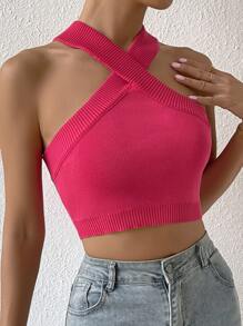 Chiquease 素色短款吊脖針織上衣