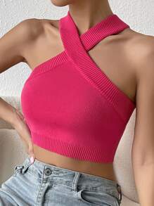 Chiquease 素色短款吊脖針織上衣