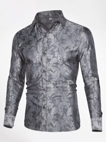 CLOUDSTYLE Men Paisley Print Shirt - Dark Grey - View 4