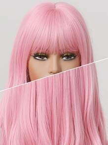 Màu hồng Dài Quăn Tóc giả tổng hợp Tóc mái Đối với phụ nữ Hằng ngày Buổi tiệc Halloween Tóc giả Chống nóng Tóc giả - Hồng - Xem 6