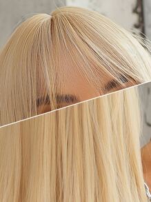 浅金色中长直发合成假发，带刘海，金色分层假发，适合女士日常派对音乐节使用