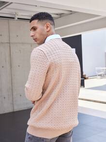 男士1入組麻花編織套頭毛衣 - 卡其色 - 查看 2