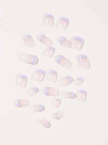 24pcs Short Square Fake Nail & 1pc Nail File & 1sheet Tape - Purple - View 3