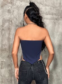 SHEIN ICON Áo nữ Bất đối xứng Tương phản ràng buộc màu trơn Gợi cảm - Màu xanh hải quân - Xem 2