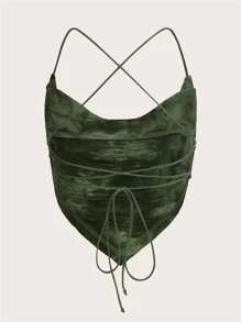 SHEIN ICON Grunge Tie Dye Draped Collar Crisscross Backless Cami Top - Army Green - View 2
