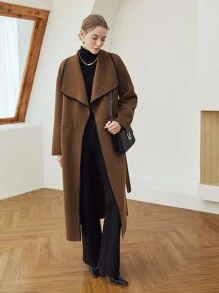 MOTF PREMIUM WOOL-MIX CONTRAST BINDING BELTED OVERCOAT - Chocolate Brown - View 3